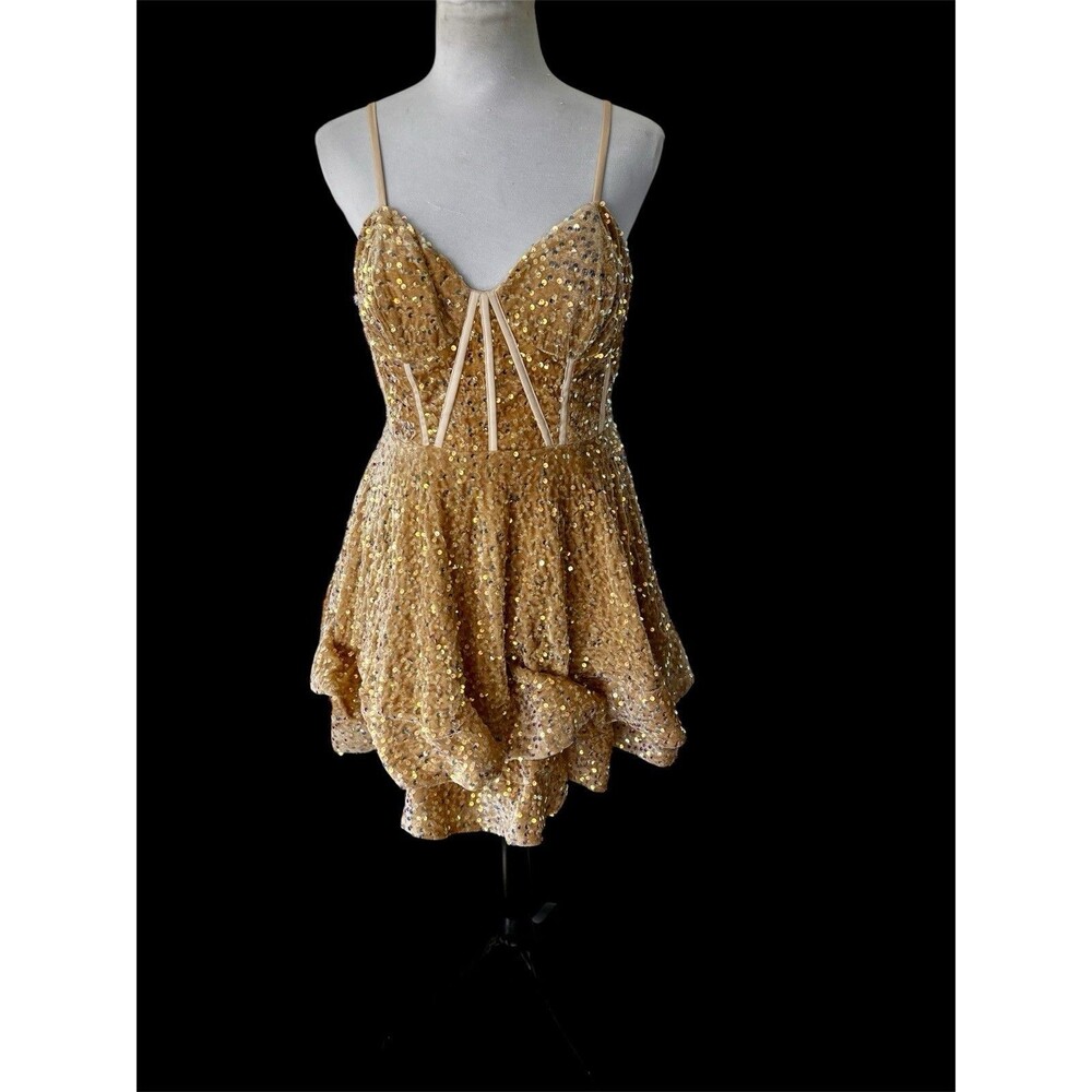 Sequin Velvet Layered Tiered Corset Lace Up Back Mini Fairy Prom Formal Dress